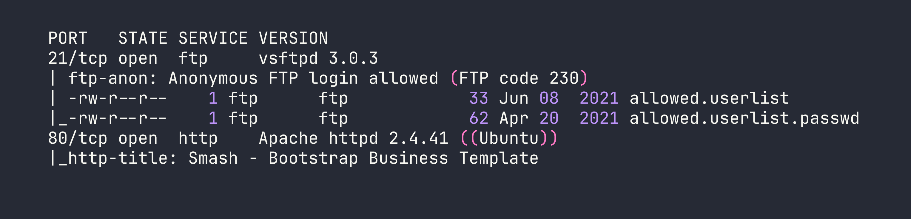 terminal output