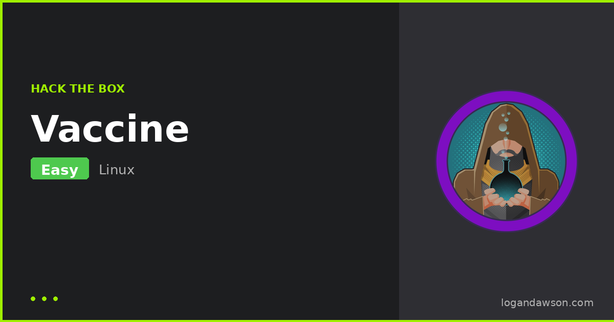 Vaccine — Very Easy Linux machine walkthrough cover